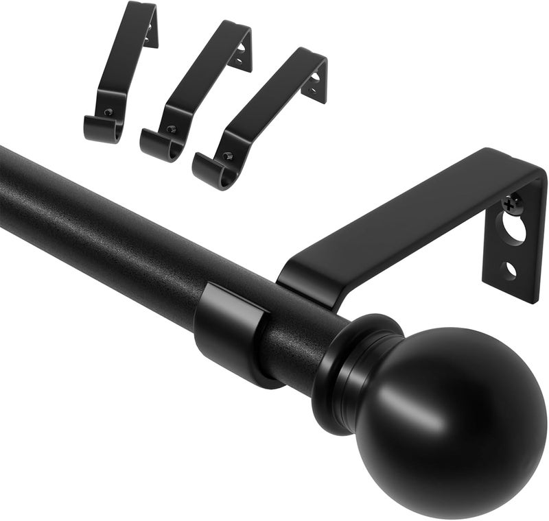 ATUHOLA Black Curtain Rods for Windows 48 to 84, Adjustable Curtain Rod Set with Brackets Easy Install, Decorative Slender 5/8 Diameter Drapery Rod, Heavy Duty Drape Pole for Bedroom, Living Room - Image 1